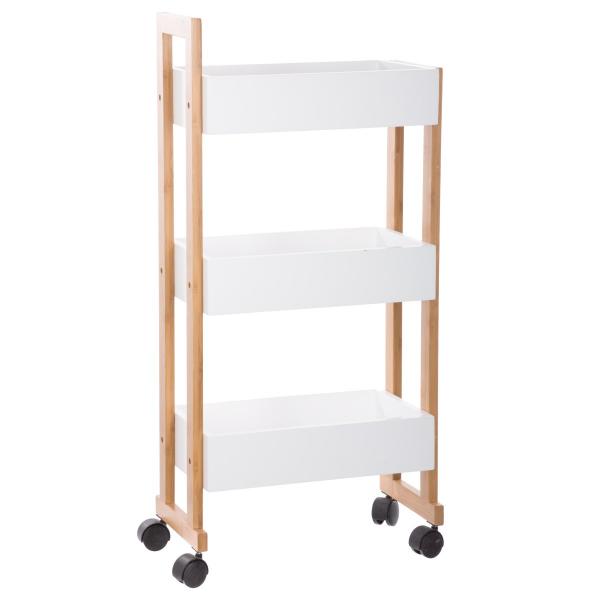 BAMBOO ΤΡΟΛΕΪ 3 ΘΕΣΕΩΝ MDF ΛΕΥΚΟ & ΜΠΑΜΠΟΥ, L38xW20xH80cm