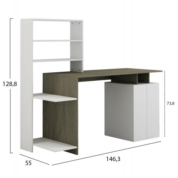 ΓΡΑΦΕΙΟ ΜΕ ΒΙΒΛΙΟΘΗΚΗ ΜΕΛΑΜΙΝΗ OLIVE GREY ΛΕΥΚΟ 146,3x55x128,8Υεκ.FB98886.11