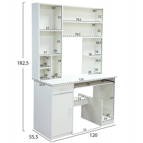 ΓΡΑΦΕΙΟ ΜΕ ΒΙΒΛΙΟΘΗΚΗ-ΡΑΦΙΕΡΑ ΛΕΥΚΟ 120x55,5x182,5 εκ.