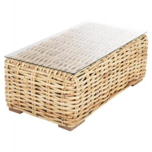 ΤΡΑΠΕΖΙ ΣΑΛΟΝΙΟΥ ΕΞ.ΧΩΡΟΥ TROPEL ΞΥΛΟ MANGO-ΦΥΣΙΚΟ RATTAN-ΓΥΑΛΙ ΑΣΦΑΛΕΙΑΣ 110x60x40Υεκ.