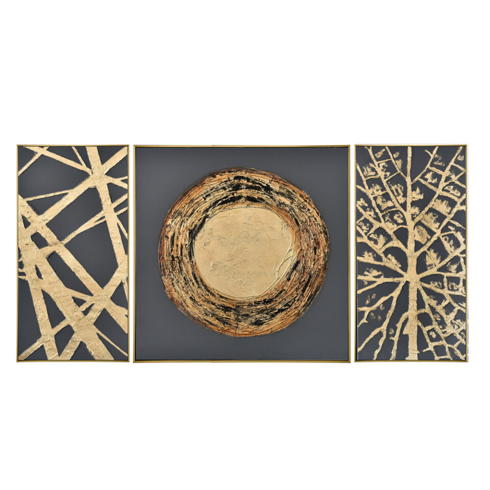 TRIPLET ΠΙΝΑΚΑΣ SET 3ΤΜΧ 168x88x5cm ΚΑΜΒΑΣ ΜΑΥΡΟ ΜΑΥΡΟ ΞΥΛΟ ΧΡΥΣΟ