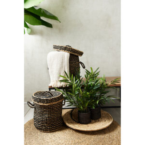 DAMAN ΚΑΛΑΘΙ ΜΕ ΚΑΠΑΚΙ SET 2ΤΜΧ 44x44x45 SEAGRASS ΦΥΣΙΚΟ ΜΑΥΡΟ