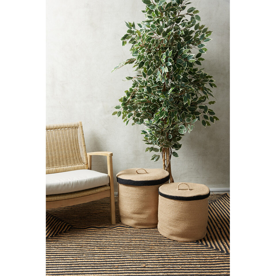 GOLU ΚΑΛΑΘΙ ΜΕ ΚΑΠΑΚΙ SET 2ΤΜΧ 40x40x40 SEAGRASS ΦΥΣΙΚΟ ΜΑΥΡΟ