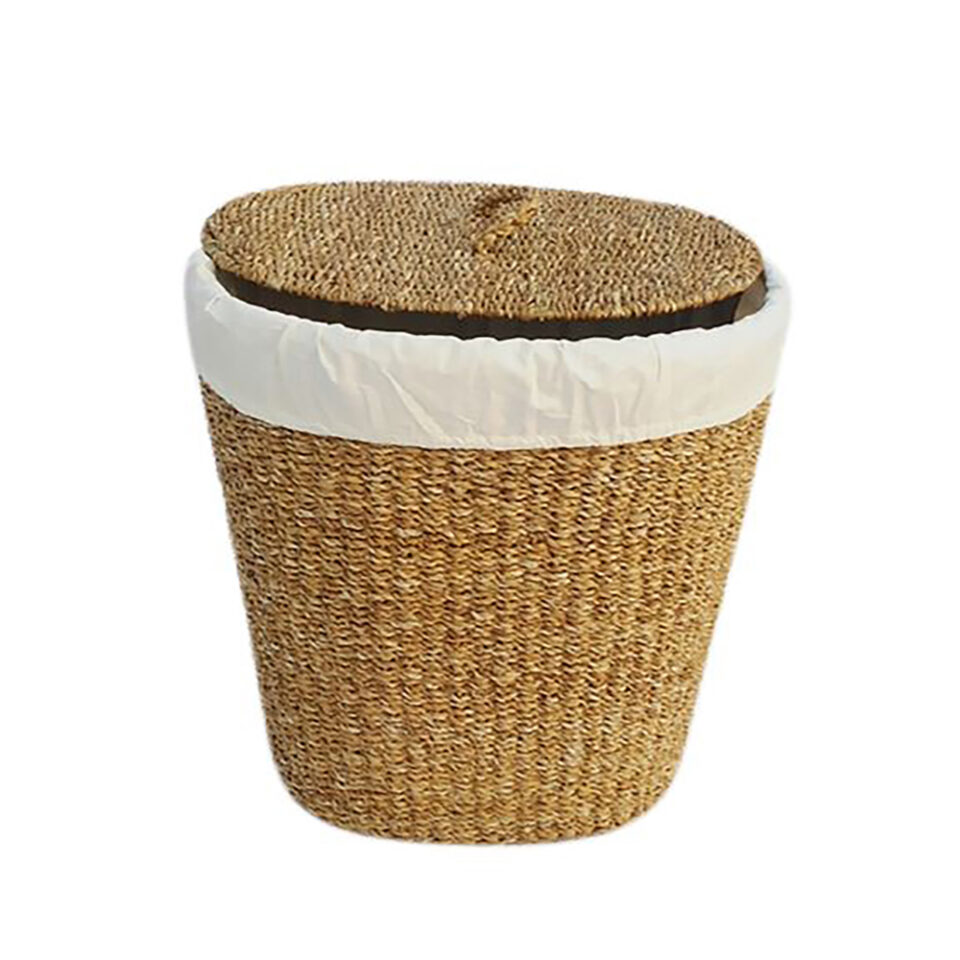 NEREA OVAL ΚΑΛΑΘΙ ΜΕ ΚΑΠΑΚΙ SEAGRASS ΒΑΜΒΑΚΙ ΦΥΣΙΚΟ ΛΕΥΚΟ 50x50xH50cm