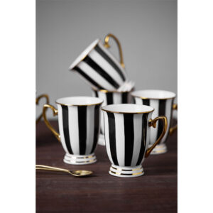 BRITISH ΚΟΥΠΑ 9x9x11 NEW BONE CHINA ΛΕΥΚΟ ΜΑΥΡΟ ΧΡΥΣΟ