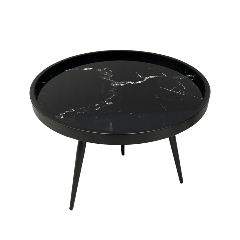 MARM COFFEE TABLE ΜΑΥΡΟ ΜΕ PATTERN ΜΑΥΡΟ 60x60x45cm