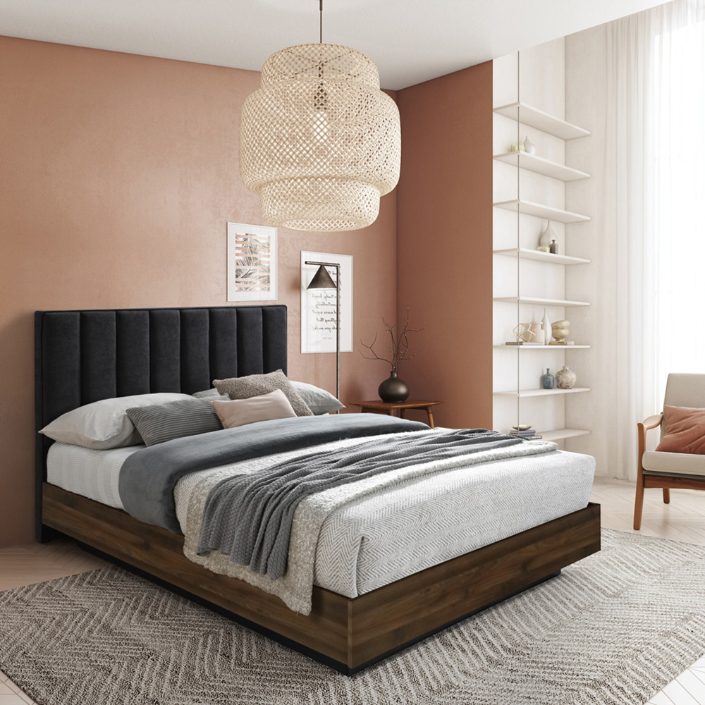 BOXY ΚΡΕΒΑΤΙ (ΓΙΑ ΣΤΡΩΜΑ 160x200cm) ΓΚΡΙ ΣΚΟΥΡΟ ΚΑΡΥΔΙ 211.5x165x111.2