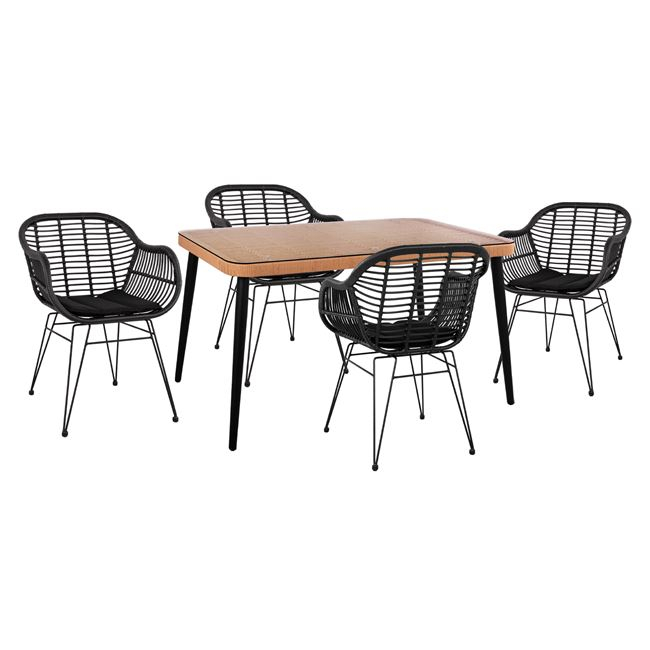 ΣΕΤ 5ΤΜΧ WICKER ΜΕ ΤΡΑΠΕΖΙ 140X80Χ78Υ ΜΠΕΖ & ΜΑΥΡΟ ΧΡΩΜΑ