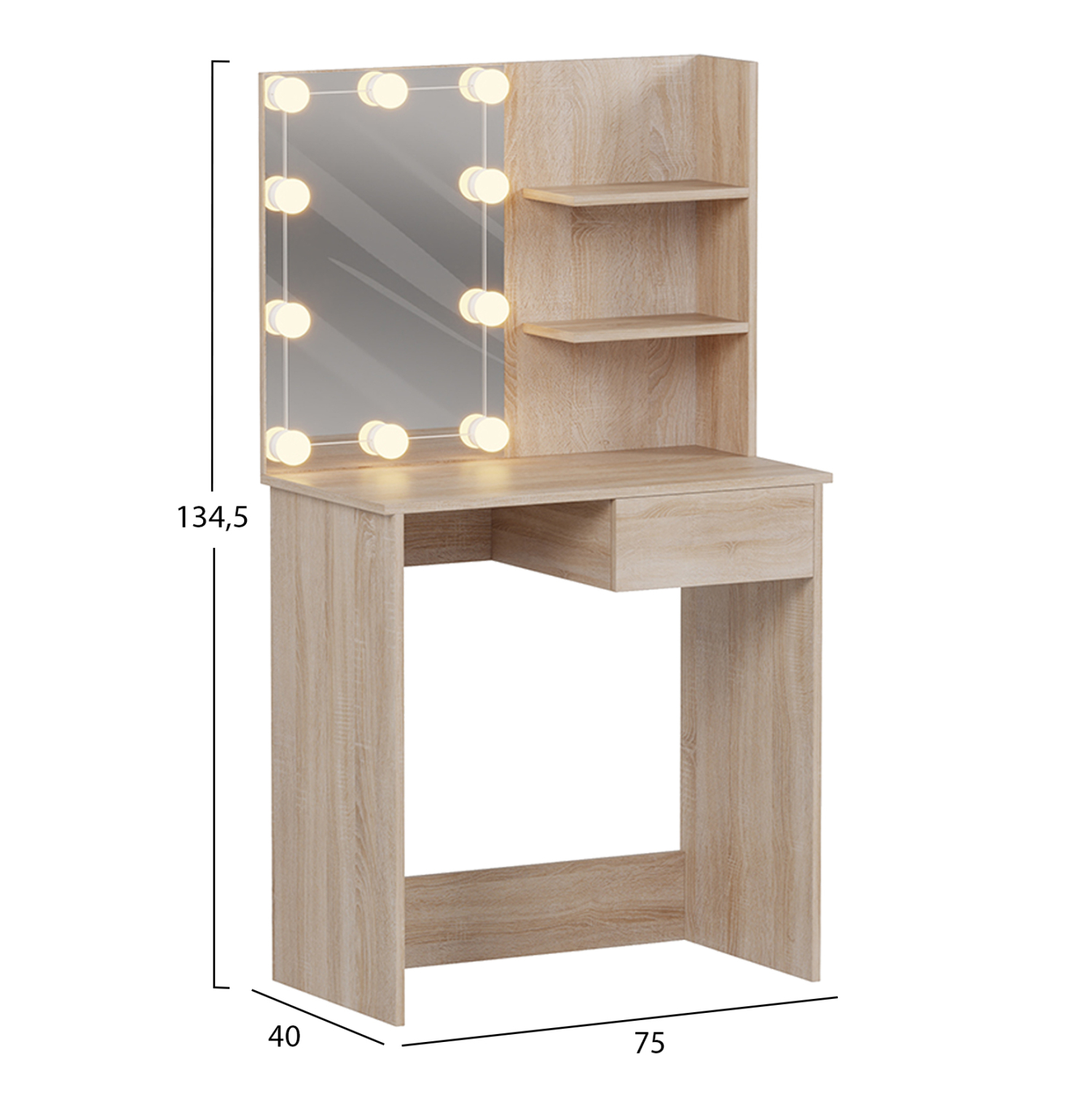 ΤΟΥΑΛΕΤΑ ΜΕ ΦΩΤΙΣΜΟ LED & ΡΑΦΙΑ ΜΕΛΑΜΙΝΗ ΣΕ SONAMA 75x40x134.5Υεκ