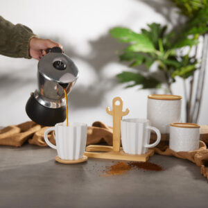 CACTUS ΚΟΥΠΑ ESPRESSO SET 2ΤΜΧ 20x12x17 ΠΟΡΣΕΛΑΝΗ ΛΕΥΚΟ ΦΥΣΙΚΟ BAMBOO