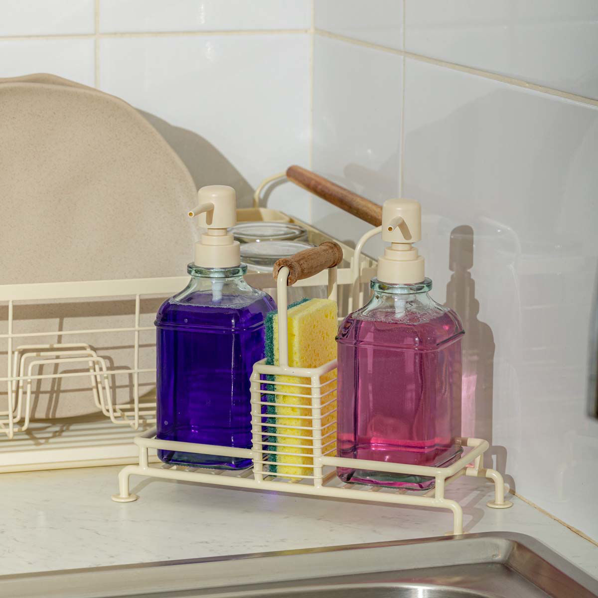 ΔΟΧΕΙΑ ΥΓΡΟΥ ΠΙΑΤΩΝ ALLURE 2x300ml ΜΕ ΜΕΤΑΛΛΙΚΗ ΒΑΣΗ & ΘΗΚΗ ΓΙΑ ΣΦΟΥΓΓΑΡΙ IVORY