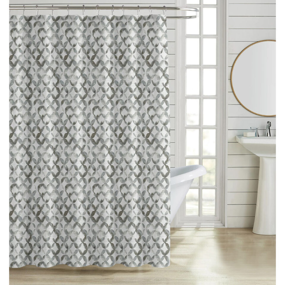 ΚΟΥΡΤΙΝΑ ΜΠΑΝΙΟΥ ΠΟΛΥΕΣΤΕΡΙΚΗ 180x180εκ 90gsm ΜΕ 12 ΚΡΙΚΟΥΣ ΓΕΩΜΕΤΡΙΚΟ ΜΟΤΙΒΟ ΣΕ ΓΚΡΙ ΧΡΩΜΑ
