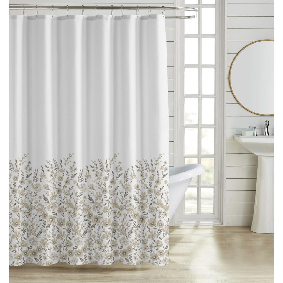ΚΟΥΡΤΙΝΑ ΜΠΑΝΙΟΥ ΠΟΛΥΕΣΤΕΡΙΚΗ 180x180εκ 90gsm ΜΕ 12 ΚΡΙΚΟΥΣ ΛΟΥΛΟΥΔΑΤΟ ΣΧΕΔΙΟ ΣΕ ΓΗΙΝΟΥΣ ΤΟΝΟΥΣ