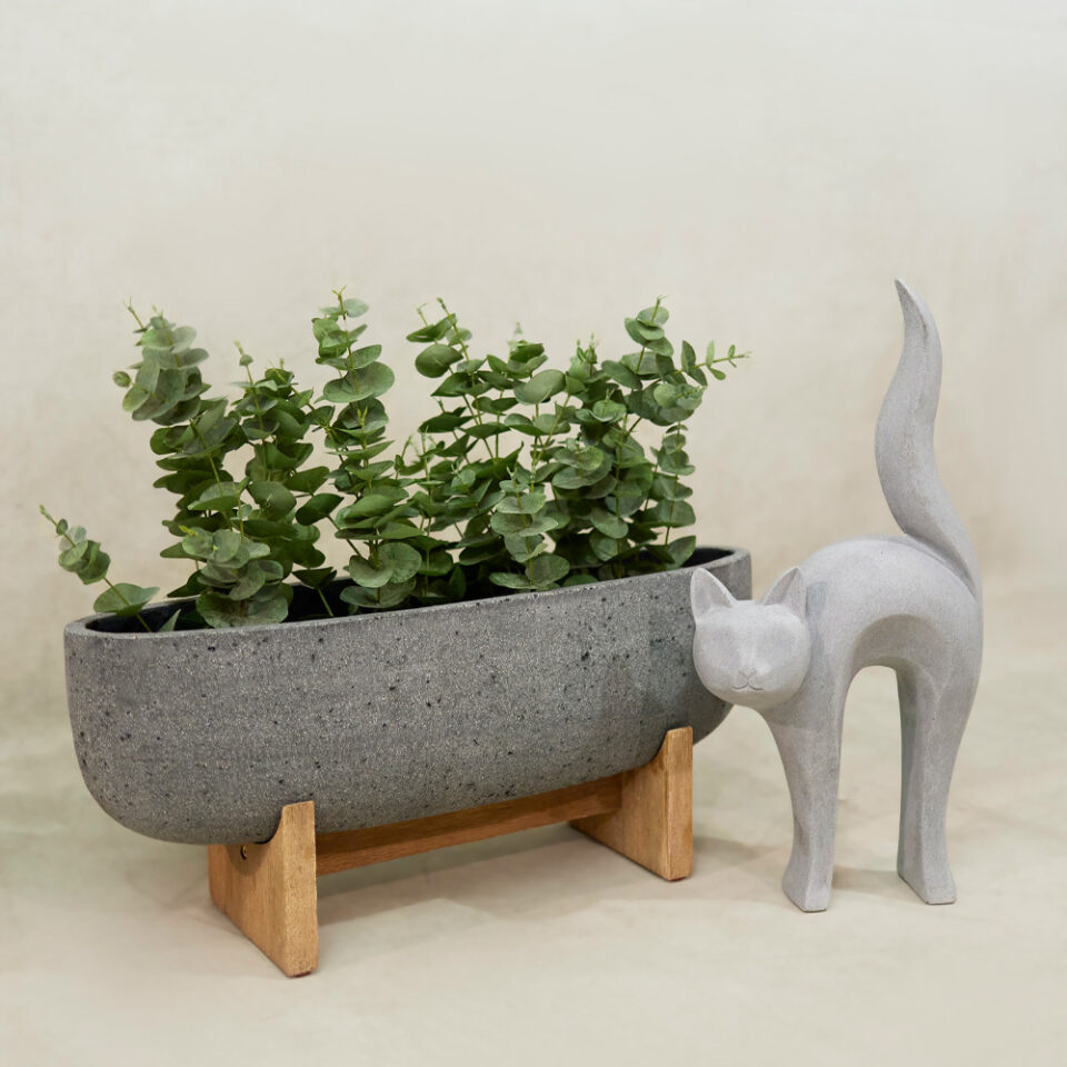 CAT STATUE ΔΙΑΚΟΣΜΗΤΙΚΗ ΓΑΤΑ 31x15x62cm ΤΕΧΝΗΤΗ ΠΕΤΡΑ ΓΚΡΙ