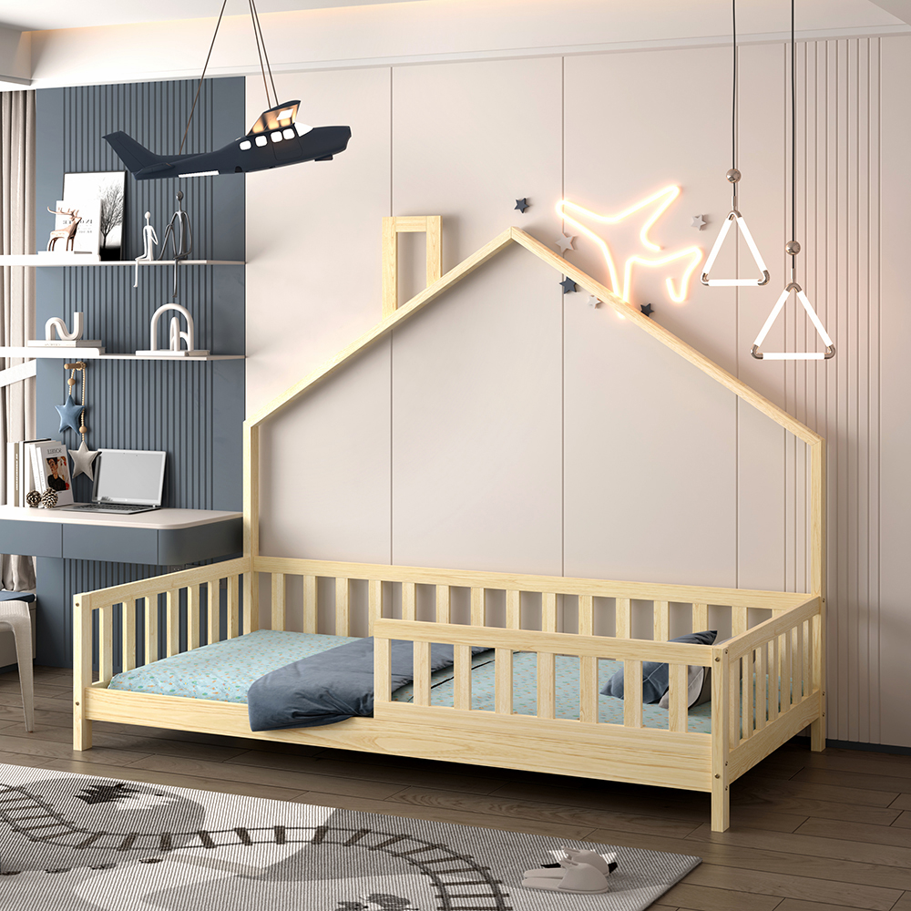 ΚΡΕΒΑΤΙ ΠΑΙΔΙΚΟ HOUSER τ.MONTESSORI ΞΥΛΟ ΠΕΥΚΟ ΦΥΣΙΚΟ--ΓΙΑ 190x90εκ