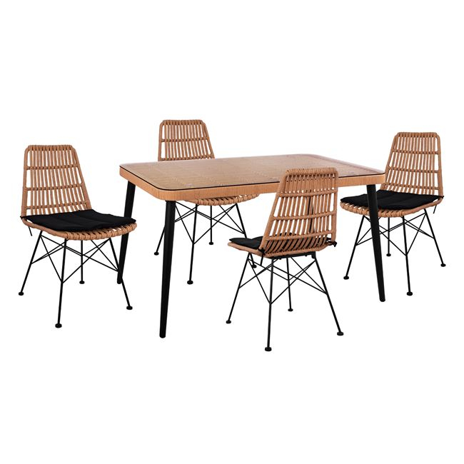 ΣΕΤ 5ΤΜΧ WICKER ΜΕ ΤΡΑΠΕΖΙ 140X80Χ78Υ ΜΠΕΖ & ΜΑΥΡΟ ΧΡΩΜΑ