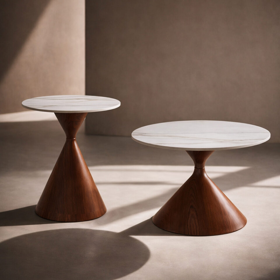 NOISETTE COFFEE TABLE SET 2ΤΕΜ ΛΕΥΚΟ ΜΕ ΟΨΗ ΜΑΡΜΑΡΟΥ ΚΑΡΥΔΙ 70x70x40cm