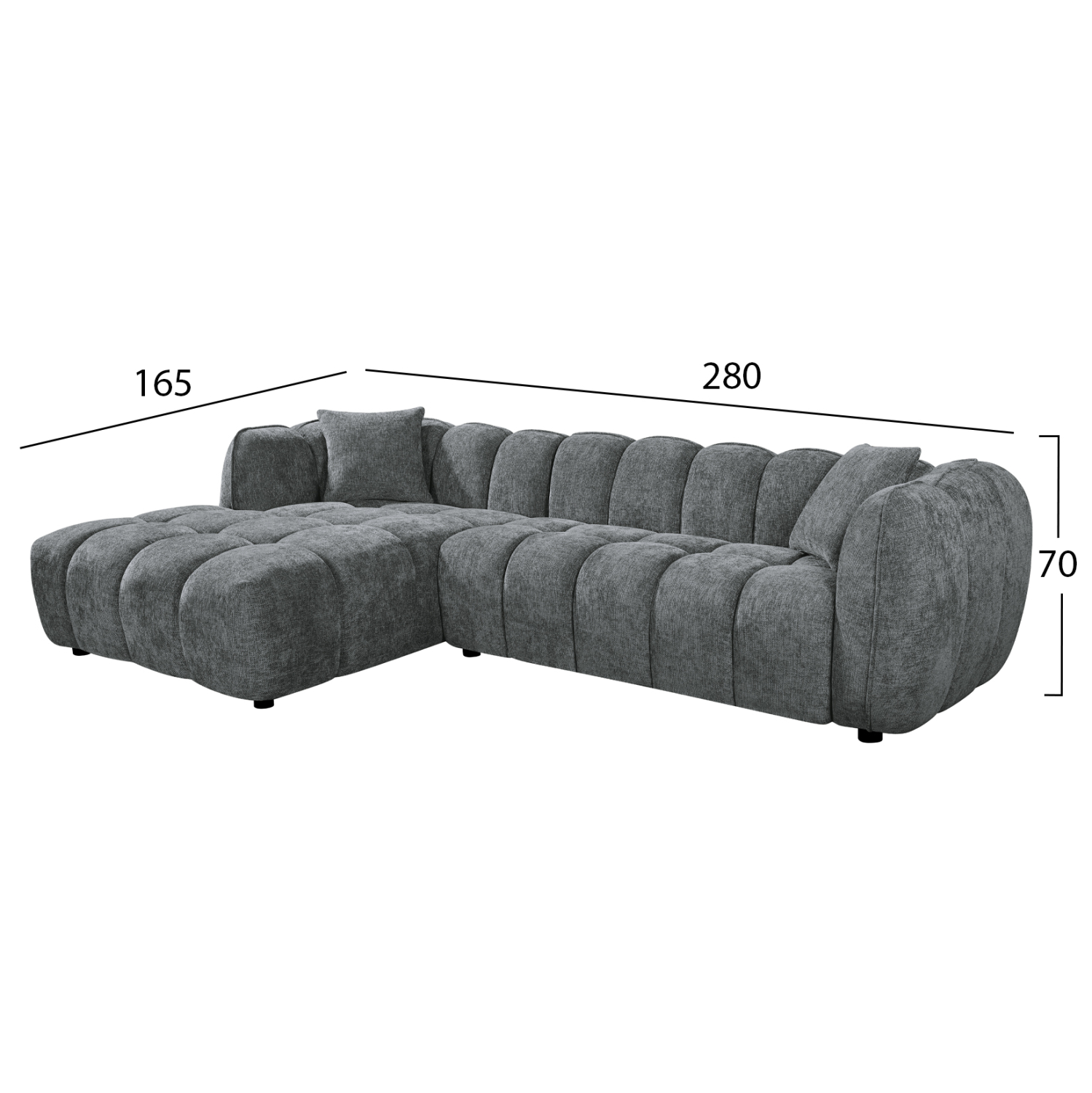 ΚΑΝΑΠΕΣ ΓΩΝΙΑ (ΑΡΙΣΤΕΡΗ) LYKKE ΓΚΡΙ ΥΦΑΣΜΑ 280x89-165(η γωνία)x70Υ εκ.