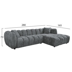 ΚΑΝΑΠΕΣ ΓΩΝΙΑ (ΔΕΞΙΑ) LYKKE ΓΚΡΙ ΥΦΑΣΜΑ 280x89-165(η γωνία)x70Υεκ